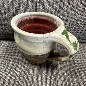 Handmade pottery mug Drip glaze Handle ceramic Stoneware Rustic Signed‎ Coffee